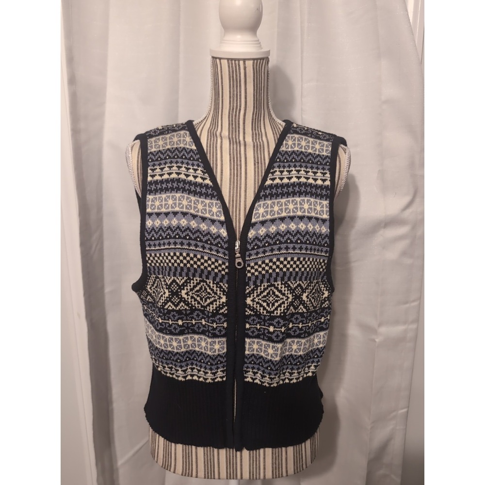 Vtg. Dockers Women's Navy Cotton Knit Full Zip Vest Size Large Y2K Geek